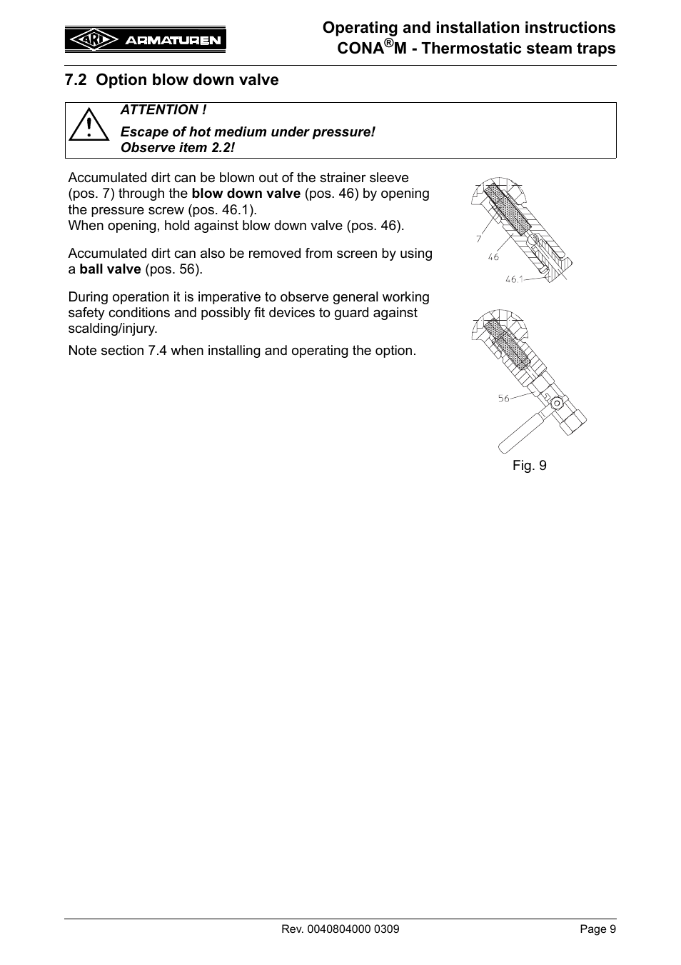 2 option blow down valve | ARI Armaturen CONA M PN40 EN User Manual | Page 9 / 13