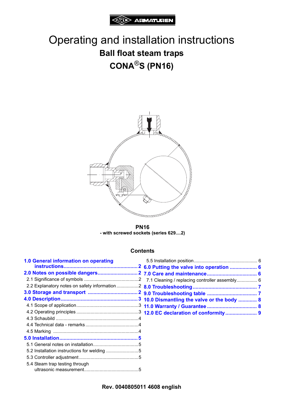 ARI Armaturen CONA S PN16 EN User Manual | 9 pages