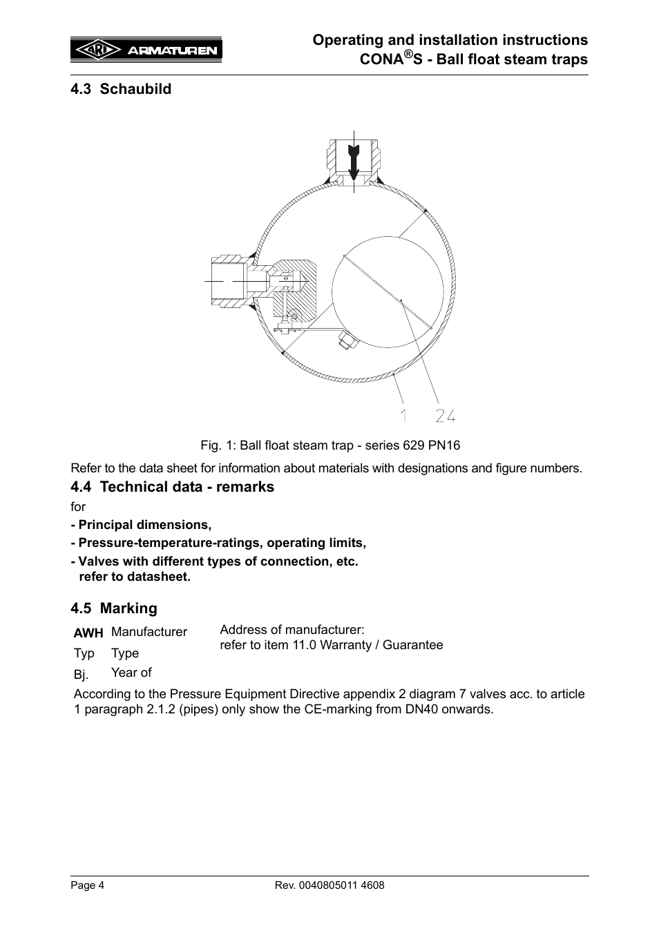 3 schaubild, 4 technical data - remarks, 5 marking | ARI Armaturen CONA S PN16 EN User Manual | Page 4 / 9