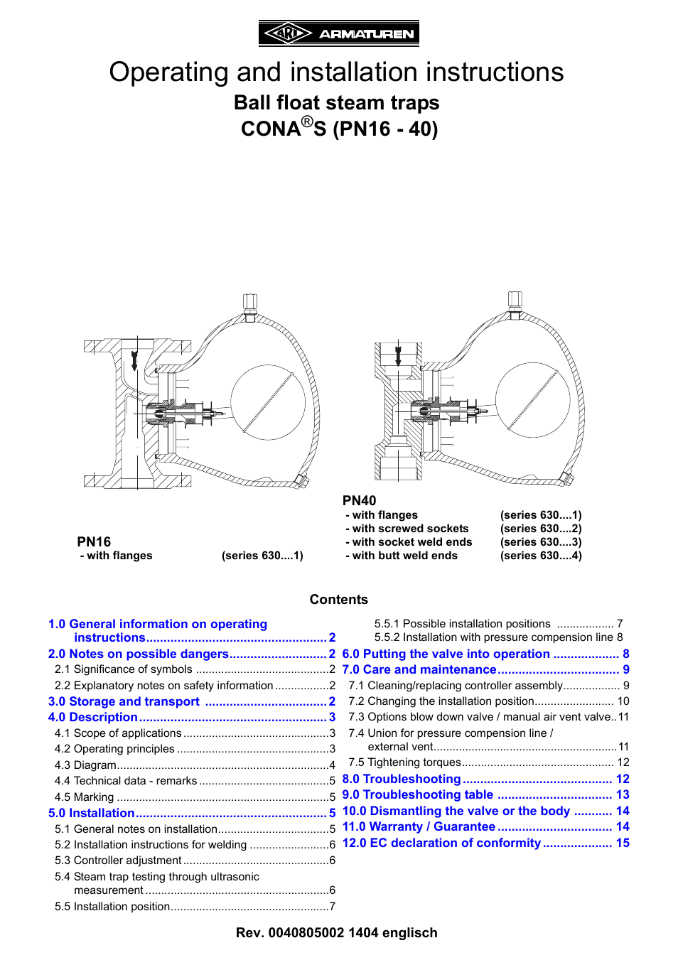 ARI Armaturen CONA S PN40 EN User Manual | 15 pages