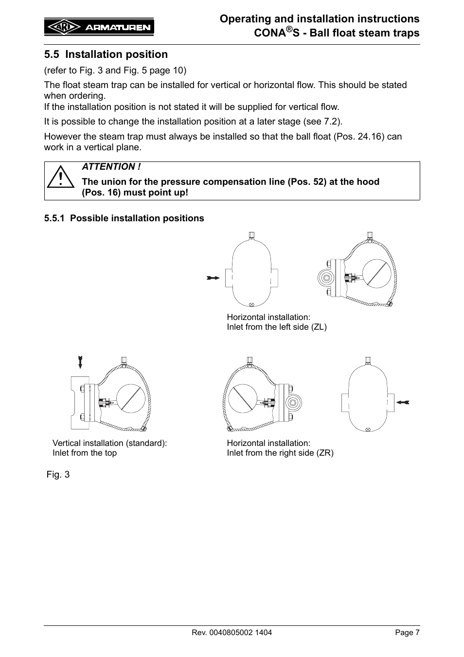 Operating and installation instructions cona | ARI Armaturen CONA S PN40 EN User Manual | Page 7 / 15