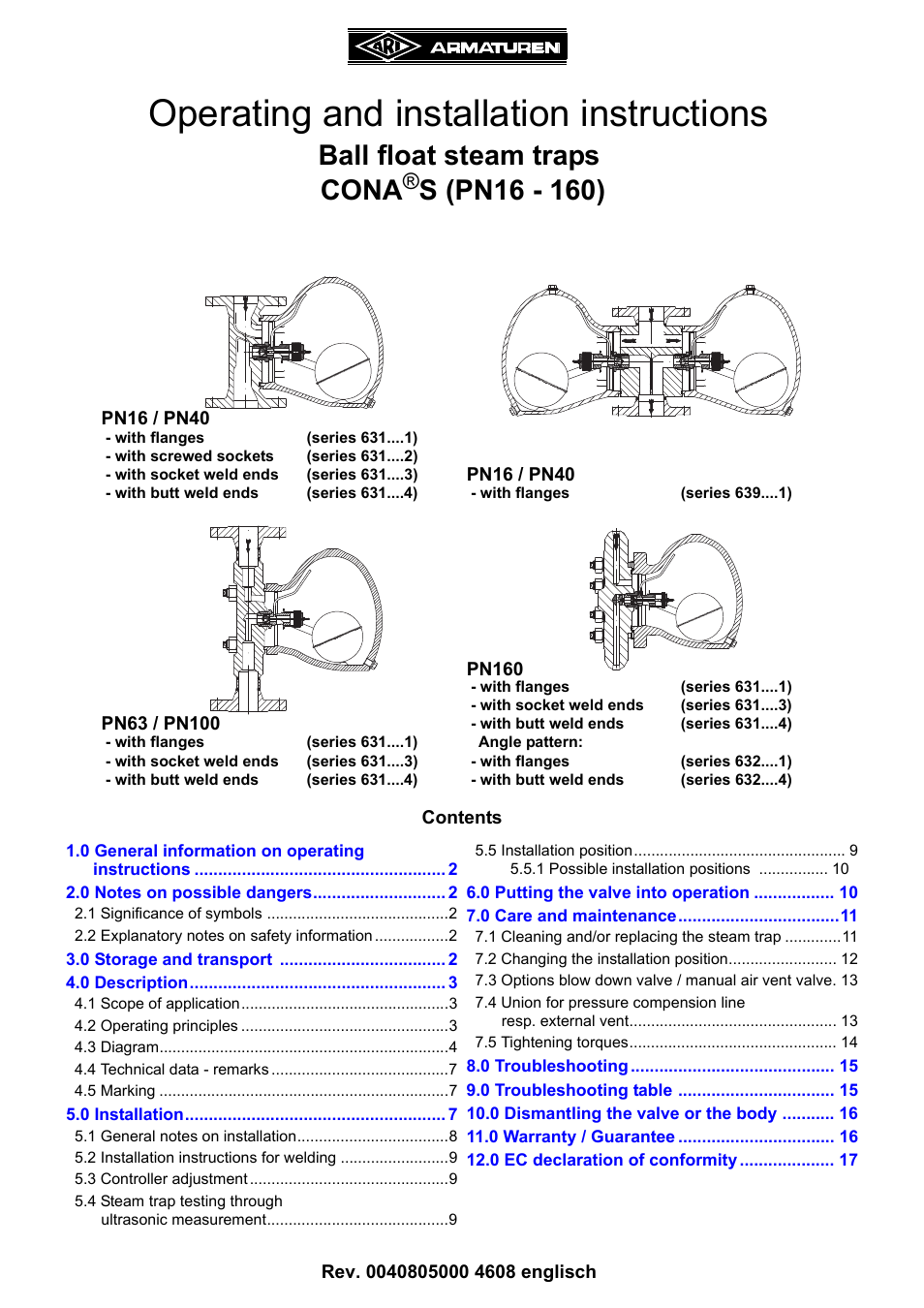 ARI Armaturen CONA S PN160 EN User Manual | 18 pages