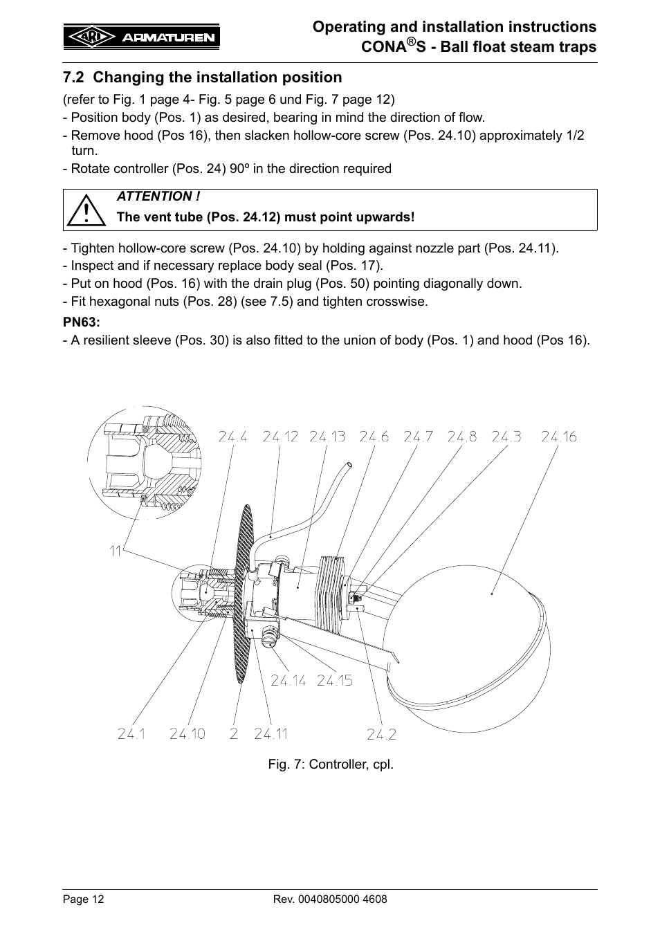 2 changing the installation position, Age (see 7.2), Age 12) | ARI Armaturen CONA S PN160 EN User Manual | Page 12 / 18