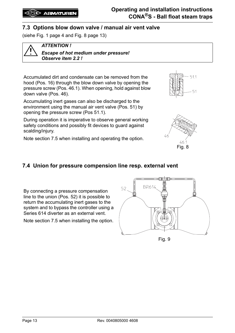 3 options blow down valve / manual air vent valve | ARI Armaturen CONA S PN160 EN User Manual | Page 13 / 18