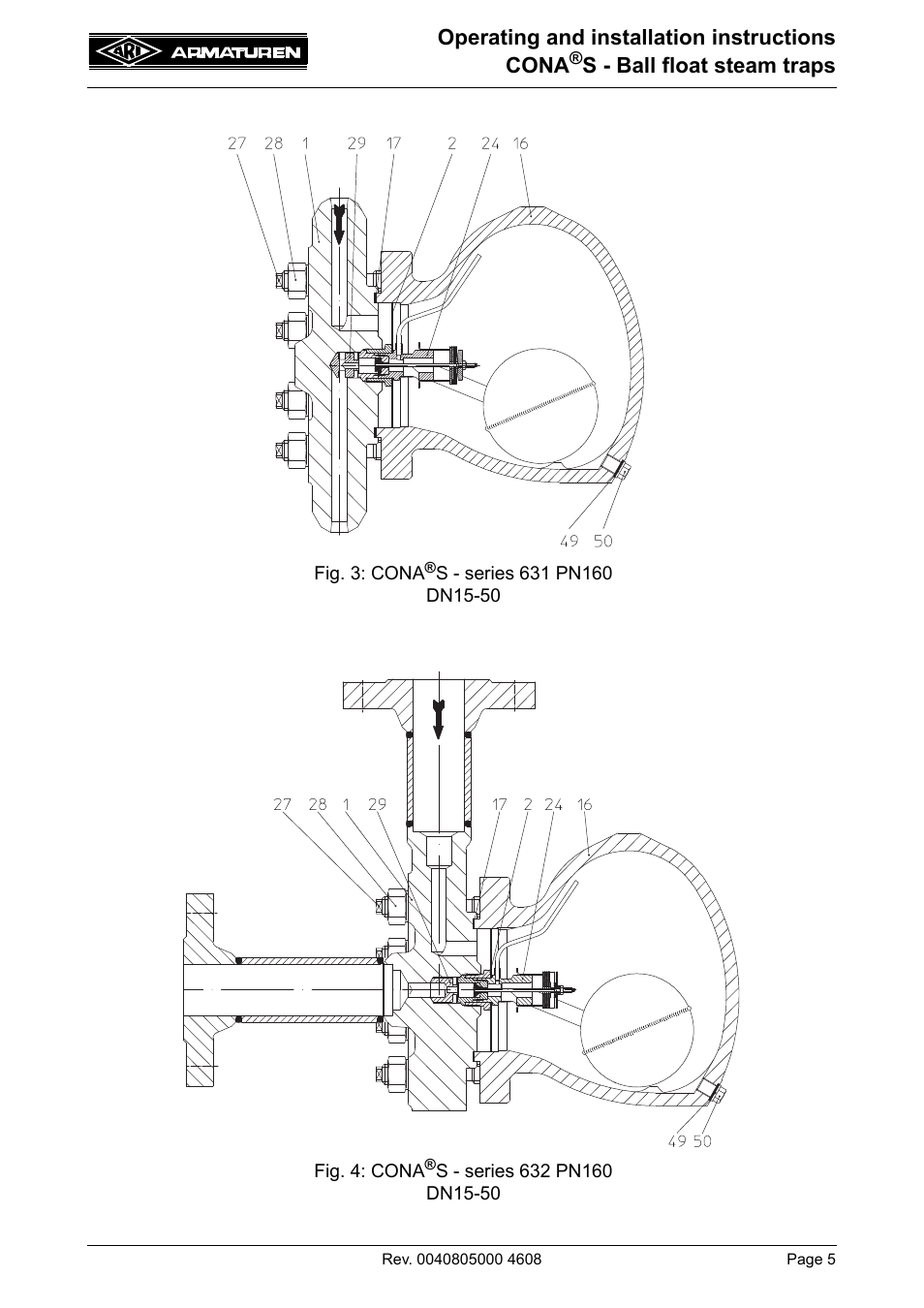 Operating and installation instructions cona, S - ball float steam traps | ARI Armaturen CONA S PN160 EN User Manual | Page 5 / 18