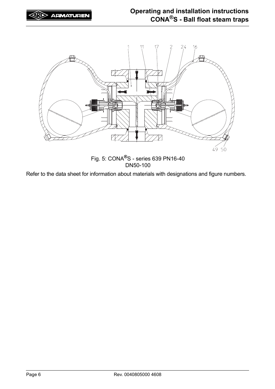 Operating and installation instructions cona, S - ball float steam traps | ARI Armaturen CONA S PN160 EN User Manual | Page 6 / 18