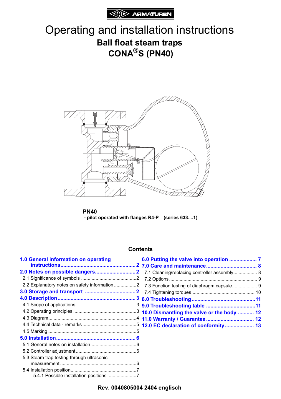 ARI Armaturen CONA S PN40 EN User Manual | 13 pages