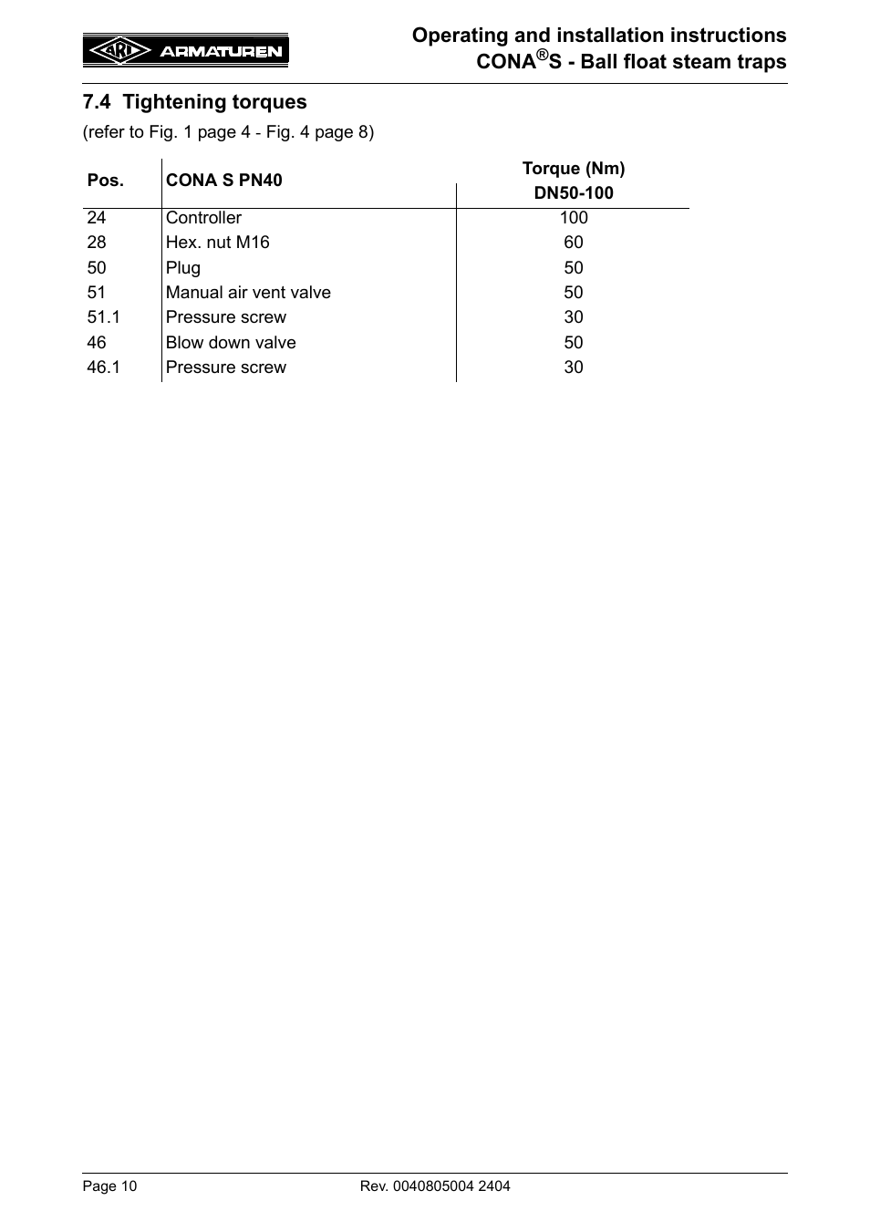 ARI Armaturen CONA S PN40 EN User Manual | Page 10 / 13