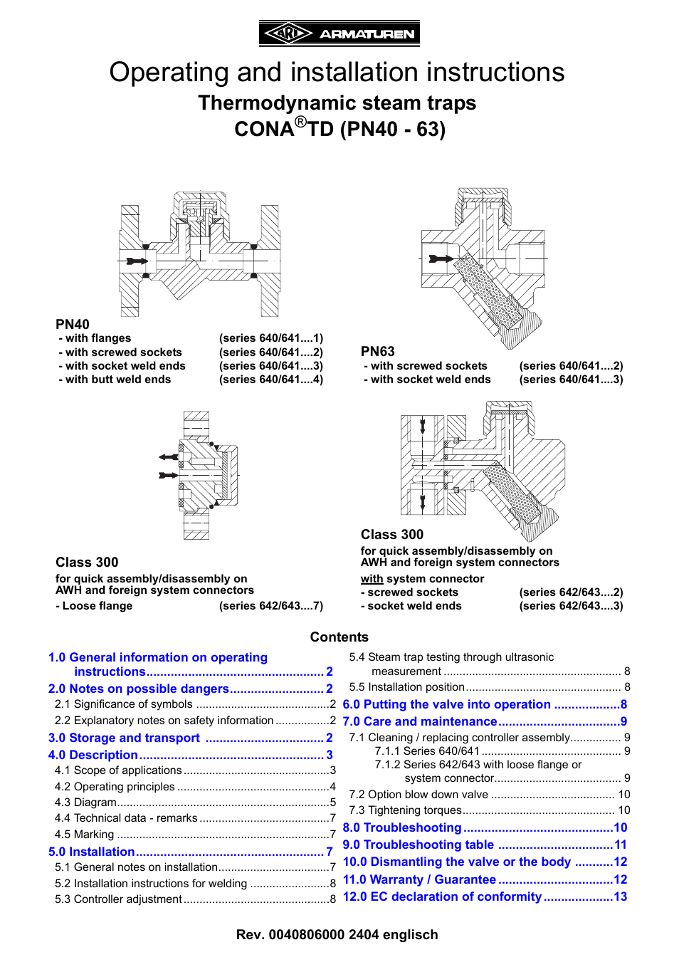 ARI Armaturen CONA TD PN63 EN User Manual | 13 pages