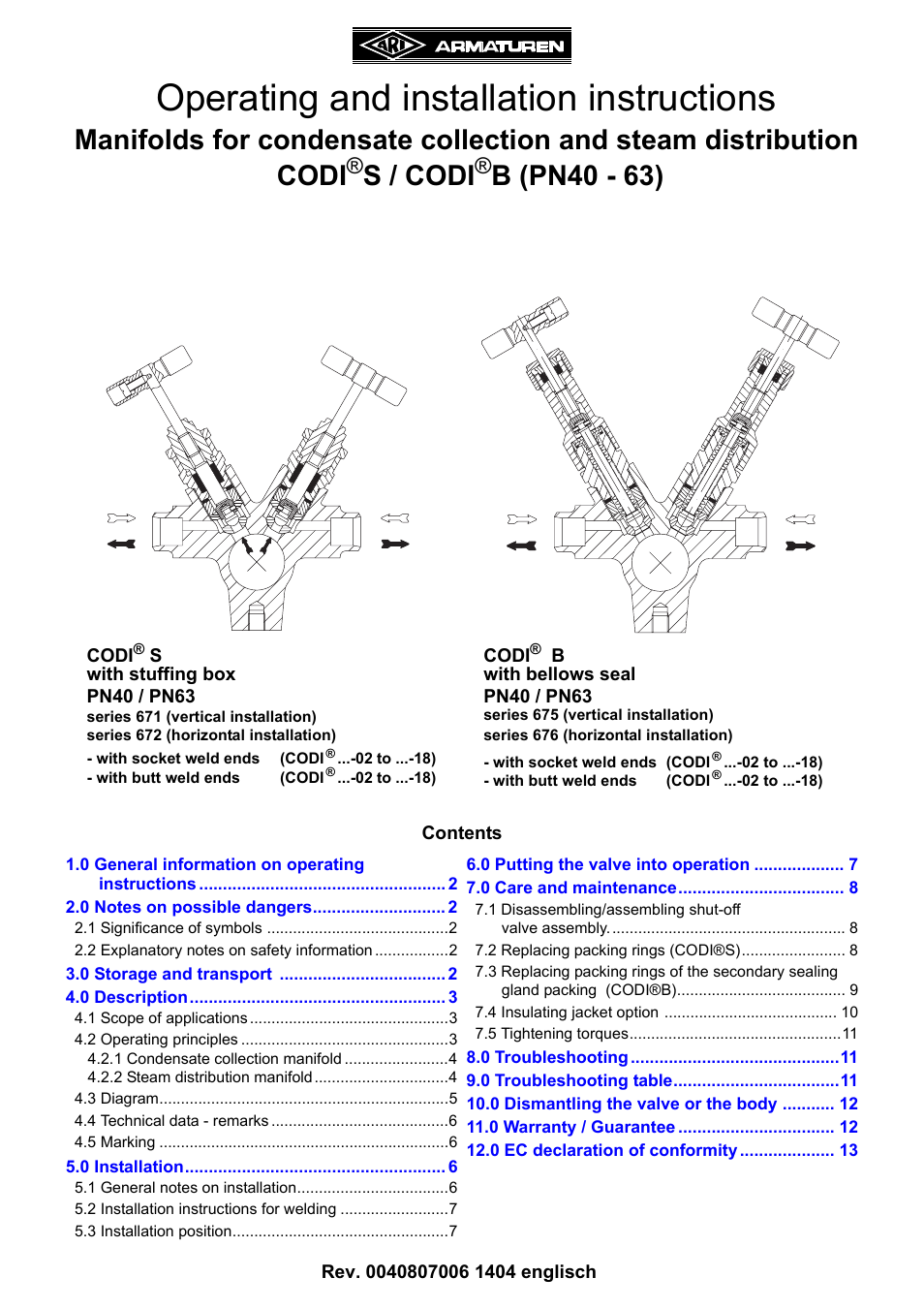 ARI Armaturen CODI B PN63 EN User Manual | 13 pages