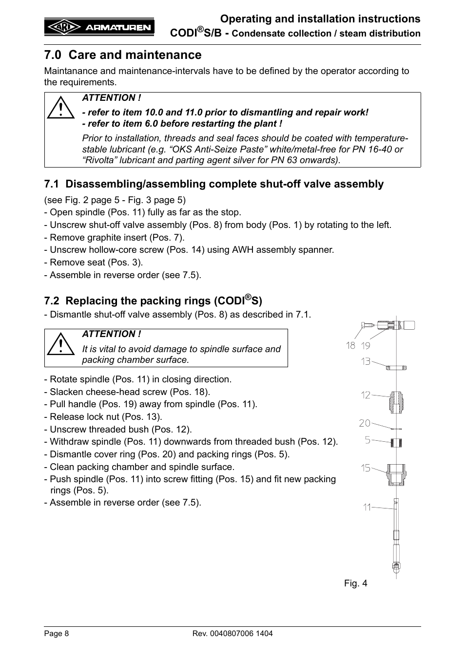 0 care and maintenance | ARI Armaturen CODI B PN63 EN User Manual | Page 8 / 13