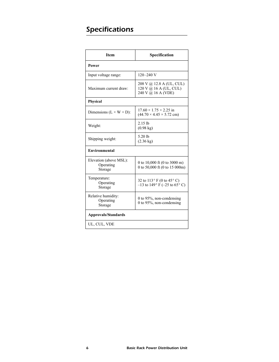 Specifications | American Power Conversion AP9559 User Manual | Page 10 / 16
