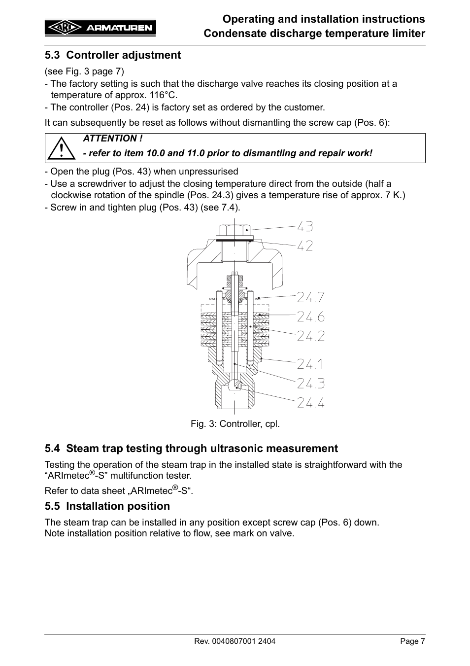 ARI Armaturen Condensate PN40 EN User Manual | Page 7 / 14