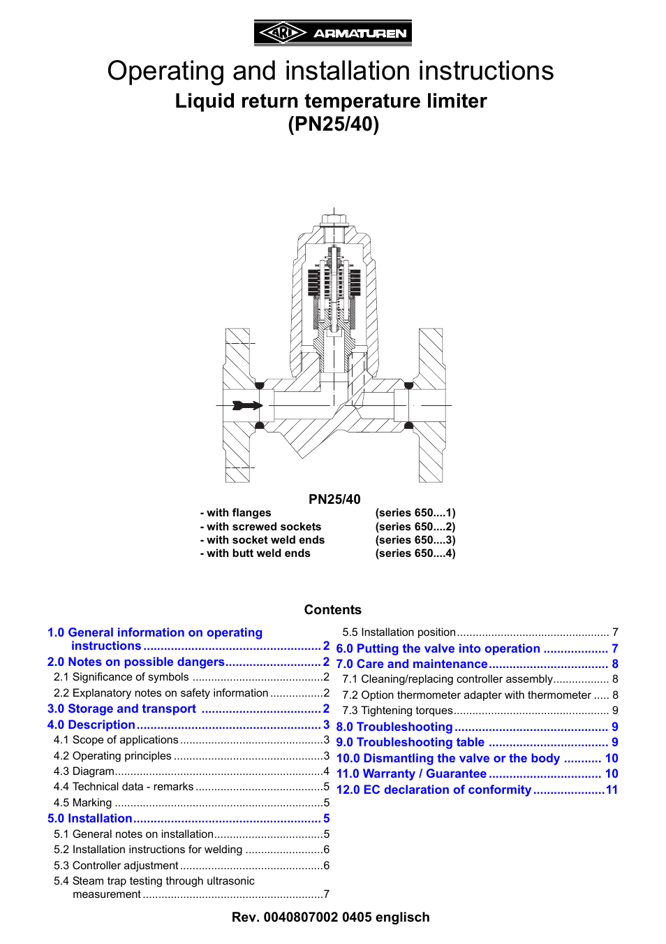 ARI Armaturen Liquid PN25 EN User Manual | 11 pages