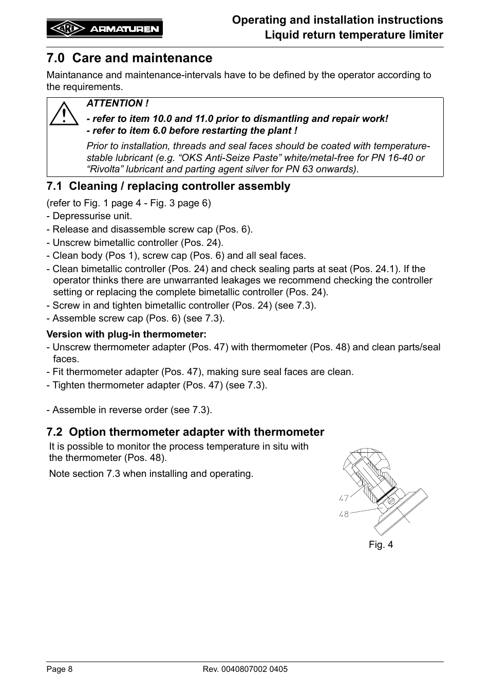 0 care and maintenance | ARI Armaturen Liquid PN25 EN User Manual | Page 8 / 11