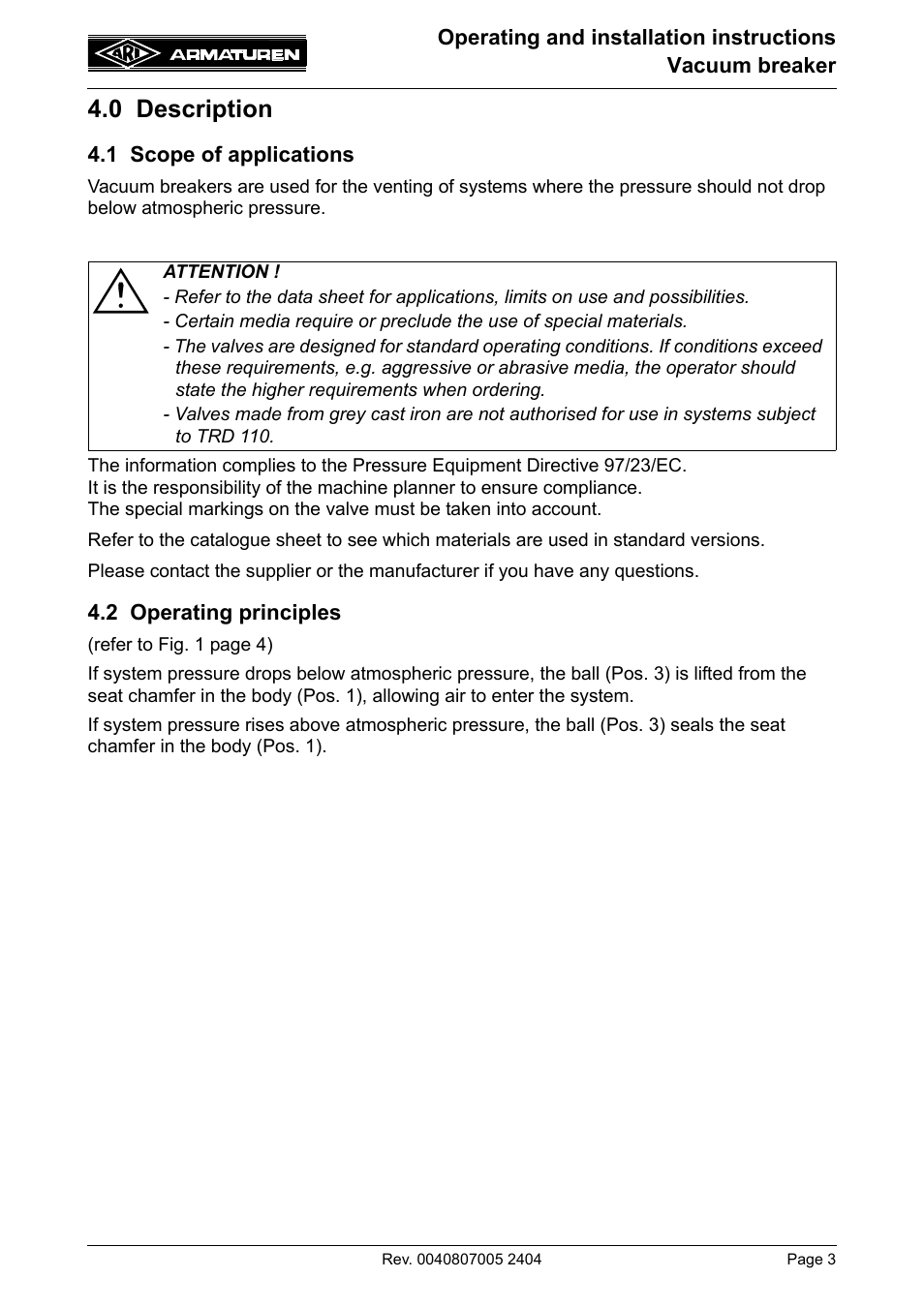 0 description | ARI Armaturen Vacuum breaker PN40 EN User Manual | Page 3 / 9