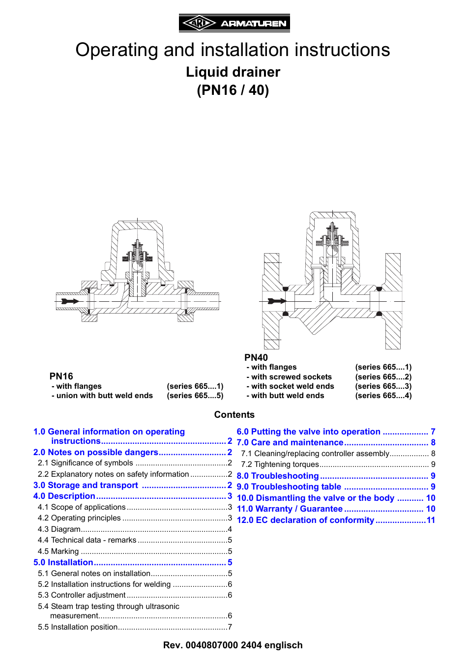 ARI Armaturen drainer PN40 EN User Manual | 11 pages