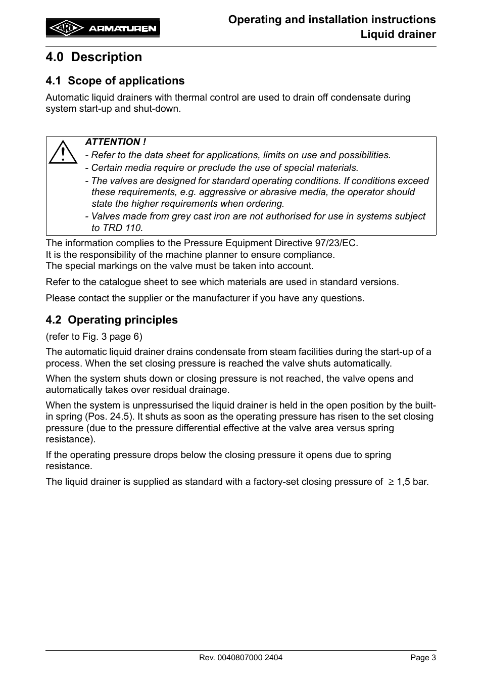 0 description | ARI Armaturen drainer PN40 EN User Manual | Page 3 / 11