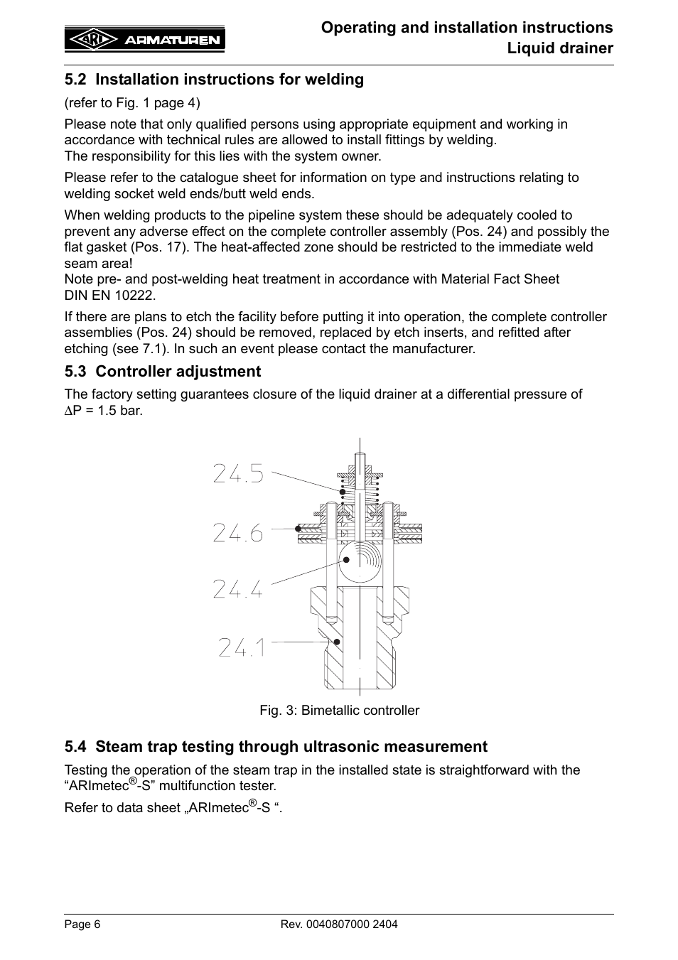 ARI Armaturen drainer PN40 EN User Manual | Page 6 / 11