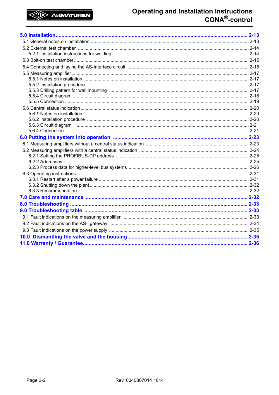 Operating and installation instructions cona, Control | ARI Armaturen CONA control EN User Manual | Page 2 / 36