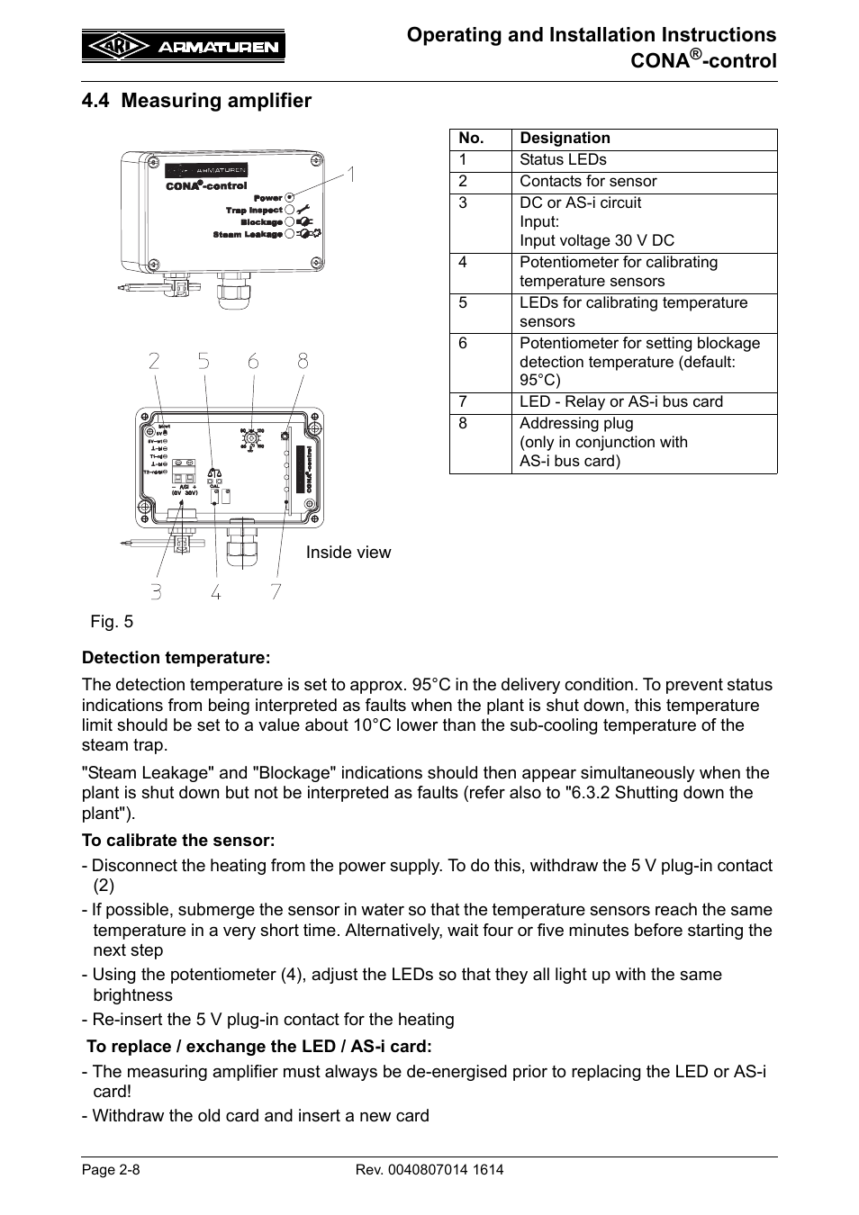 4 measuring amplifier, 4 measuring amplifier -8, Operating and installation instructions cona | Control 4.4 measuring amplifier | ARI Armaturen CONA control EN User Manual | Page 8 / 36