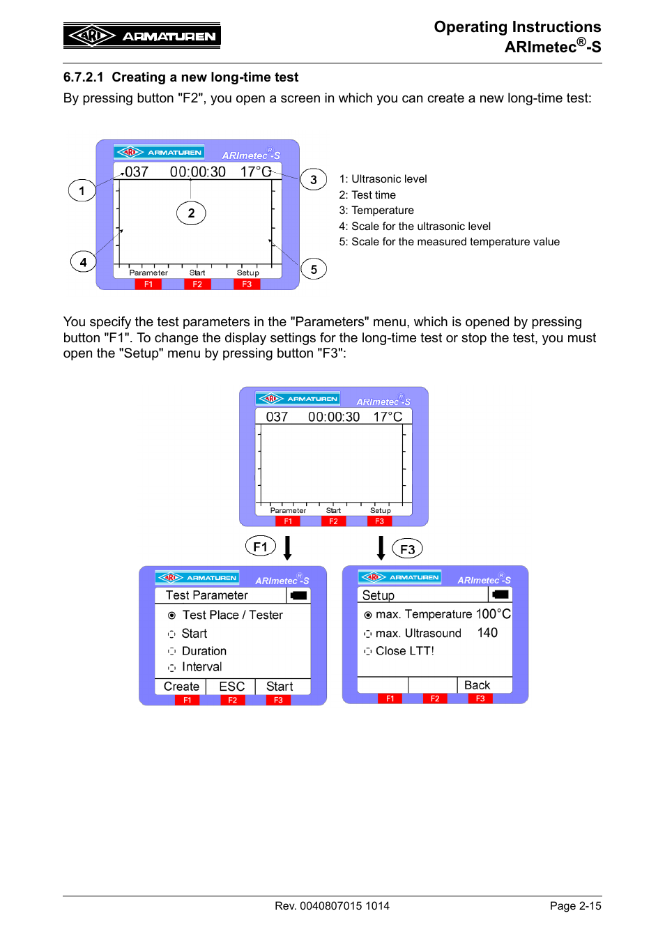 1 creating a new long-time test, 1 creating a new long-time test -15, Operating instructions arimetec | ARI Armaturen ARImetec-S EN User Manual | Page 15 / 34