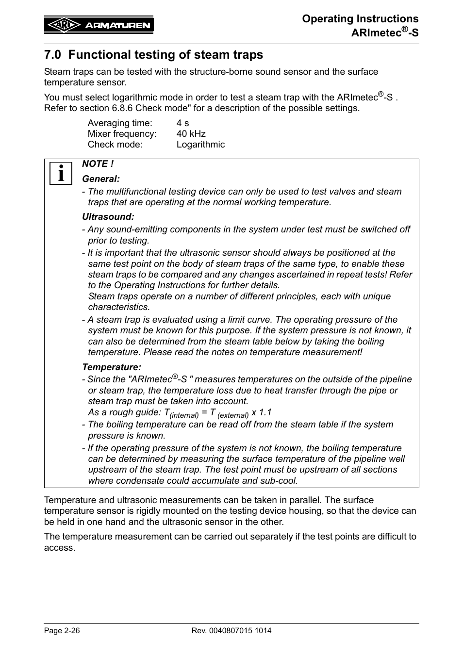 0 functional testing of steam traps, 0 functional testing of steam traps -26 | ARI Armaturen ARImetec-S EN User Manual | Page 26 / 34