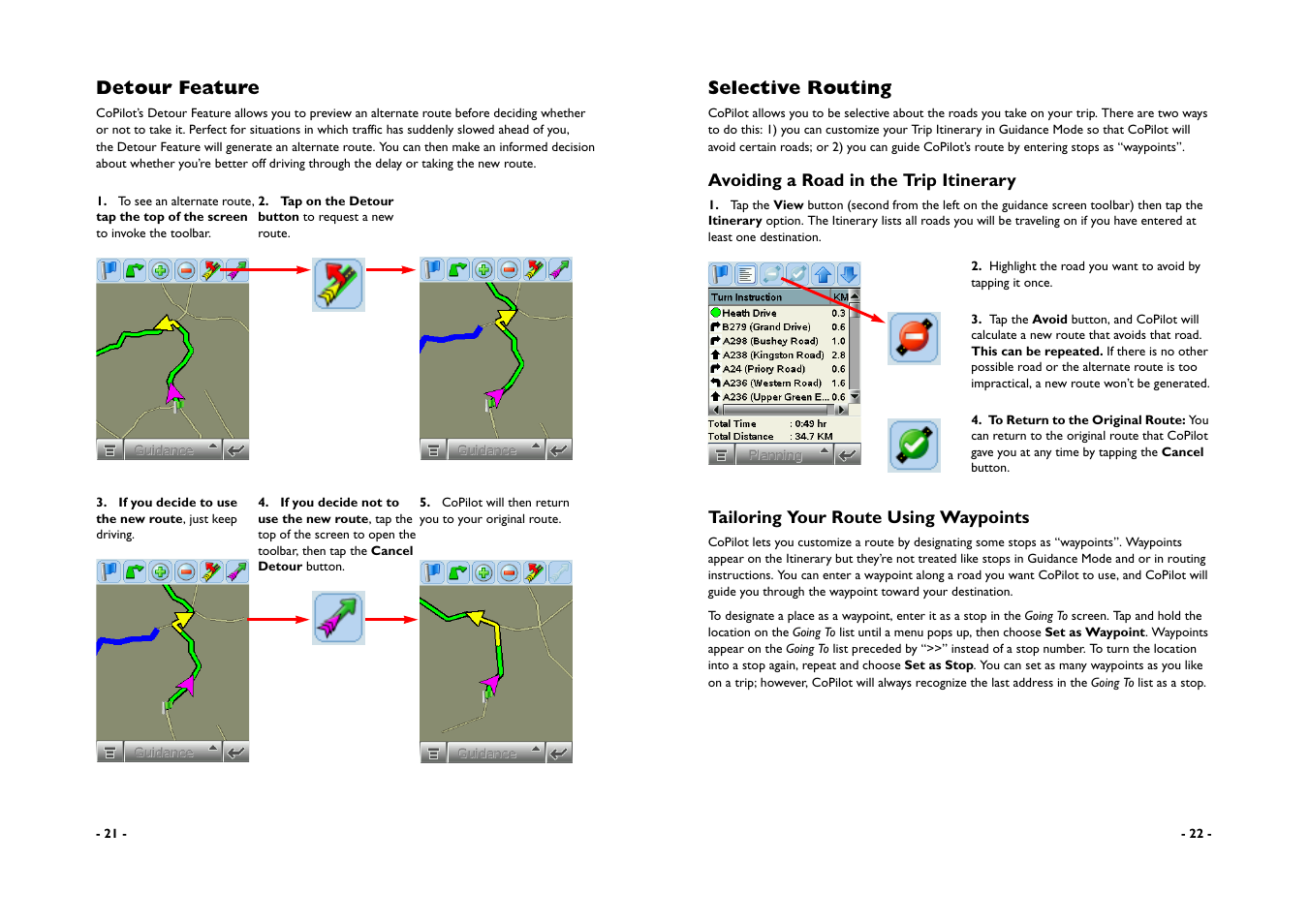 Detour feature, Selective routing | ALK Technologies CoPilot A780 User Manual | Page 13 / 47