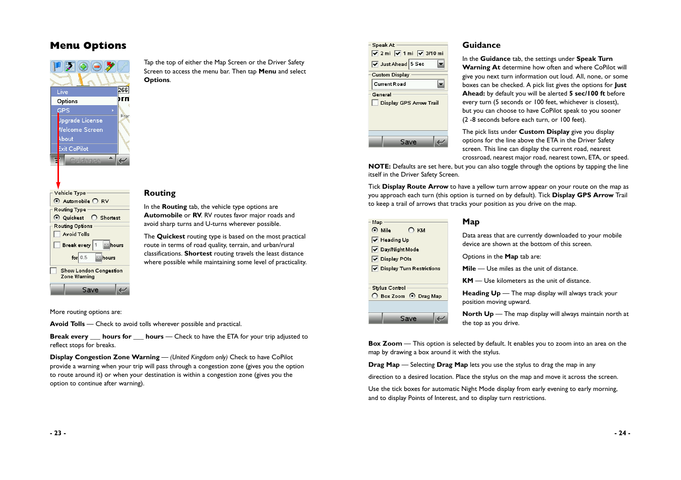Menu options | ALK Technologies CoPilot A780 User Manual | Page 14 / 47