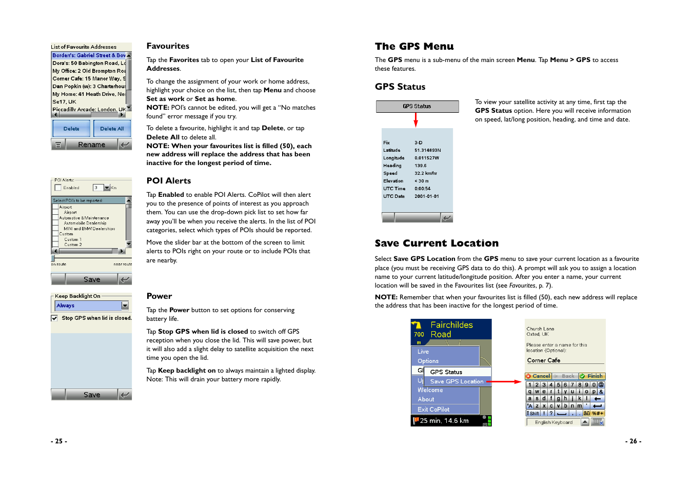 The gps menu, Save current location | ALK Technologies CoPilot A780 User Manual | Page 15 / 47