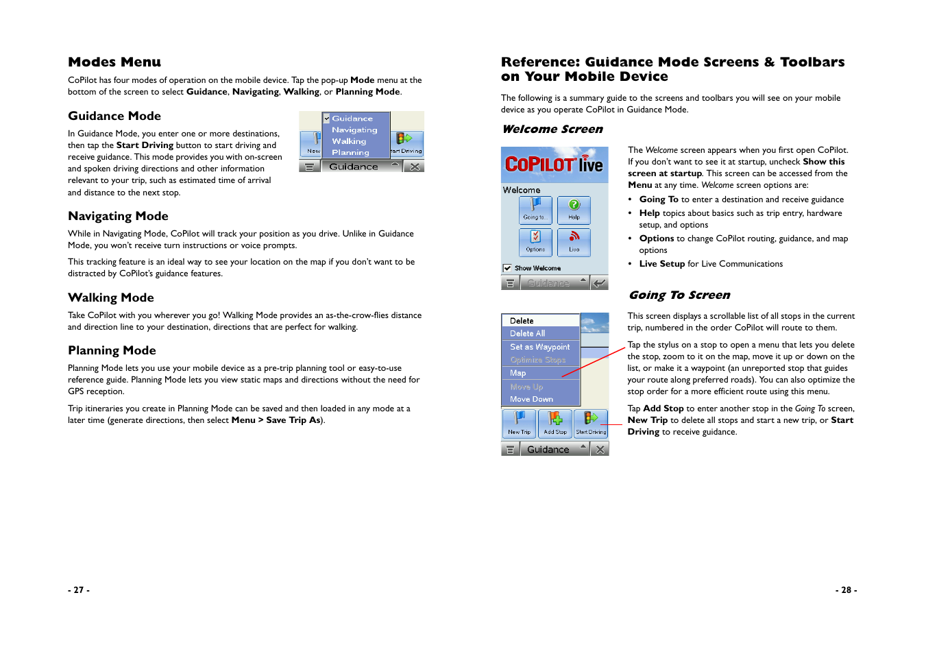 Modes menu | ALK Technologies CoPilot A780 User Manual | Page 16 / 47