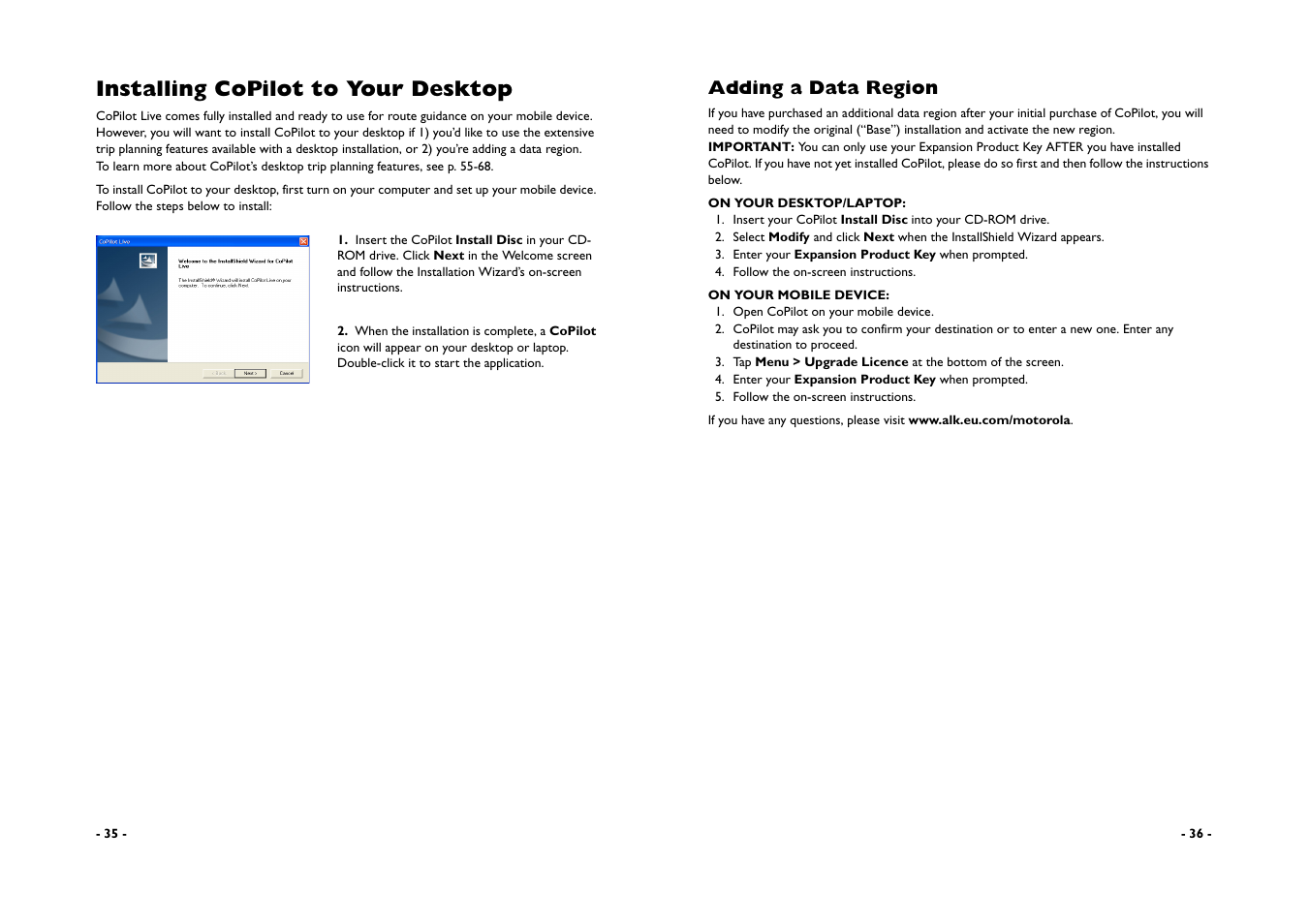 Installing copilot to your desktop, Adding a data region | ALK Technologies CoPilot A780 User Manual | Page 20 / 47