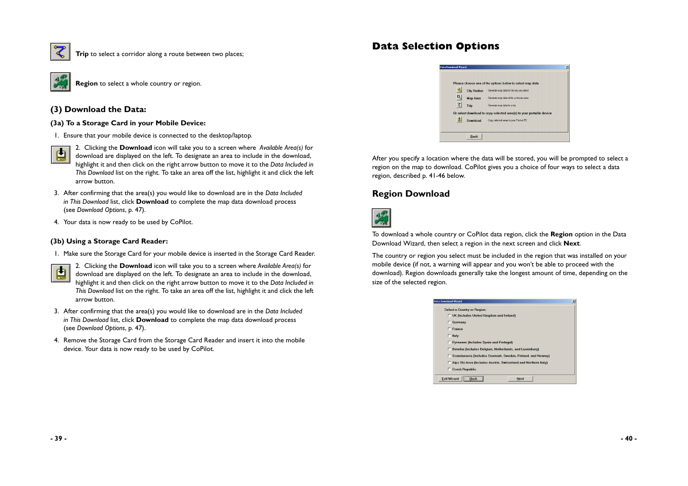 Data selection options | ALK Technologies CoPilot A780 User Manual | Page 22 / 47