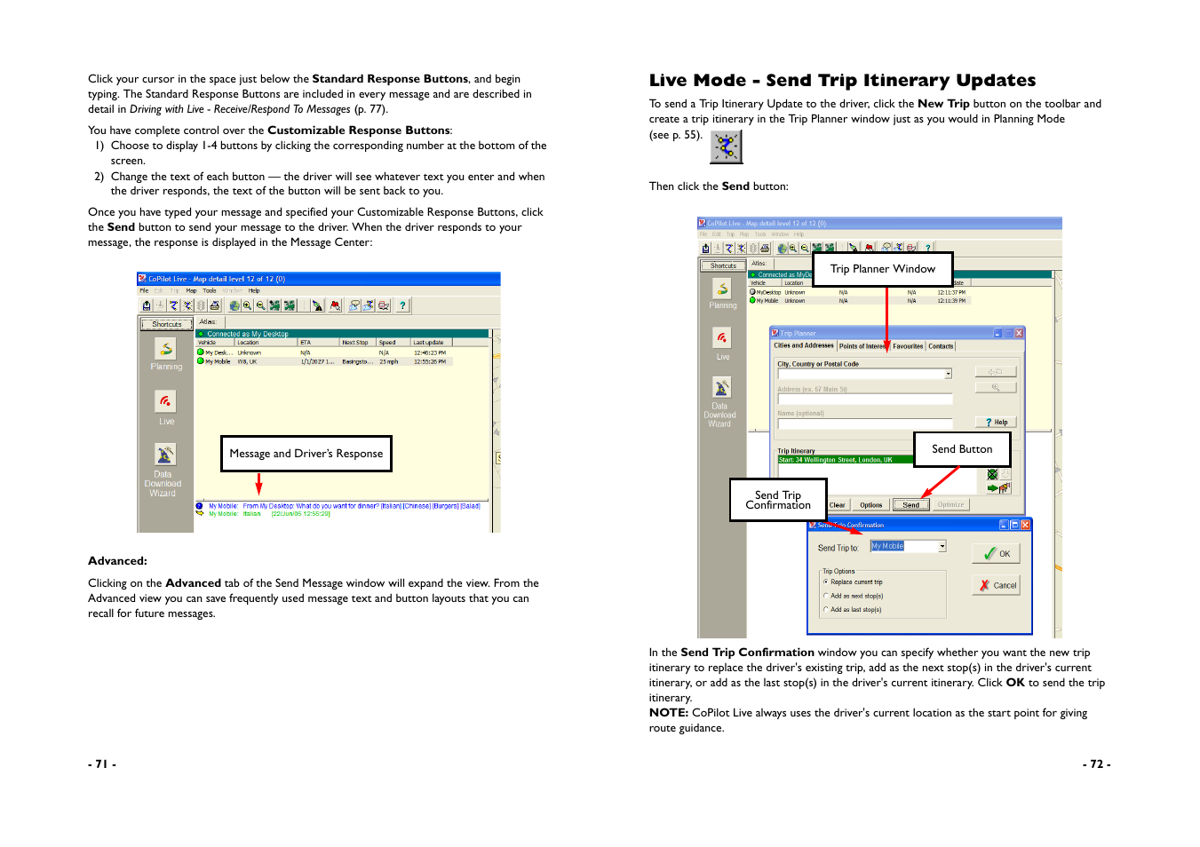 Live mode - send trip itinerary updates | ALK Technologies CoPilot A780 User Manual | Page 38 / 47