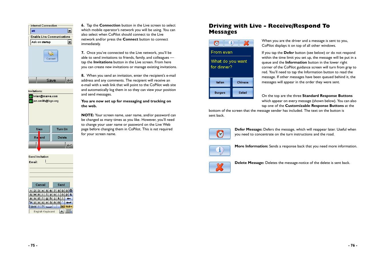 Driving with live - receive/respond to messages | ALK Technologies CoPilot A780 User Manual | Page 40 / 47