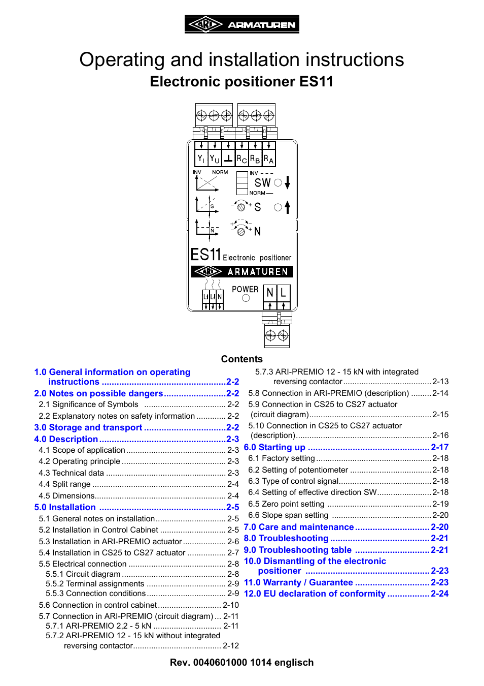 ARI Armaturen ES11 EN User Manual | 24 pages