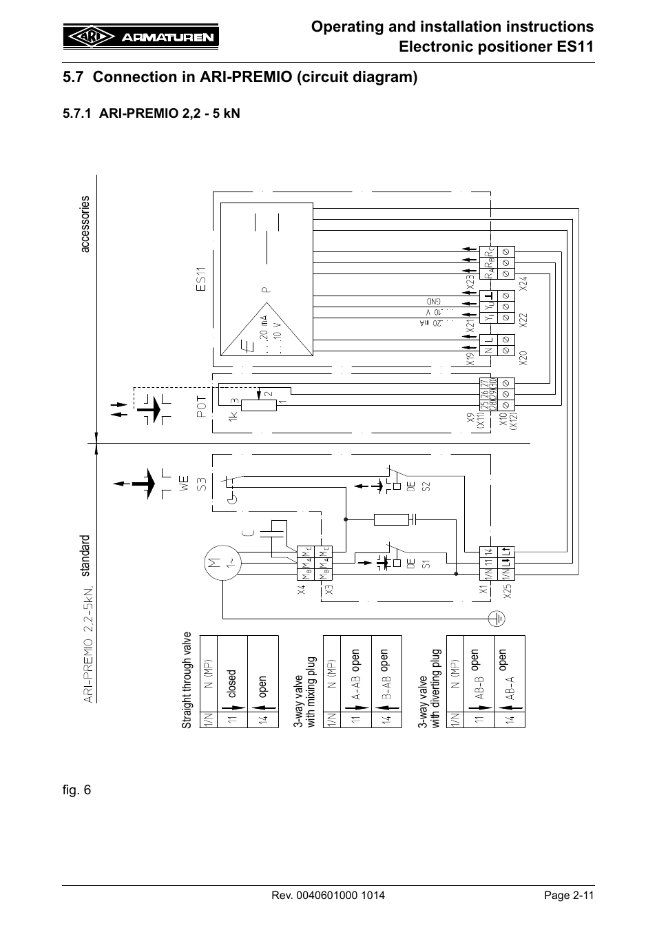 7 connection in ari-premio (circuit diagram), 1 ari-premio 2,2 - 5 kn, 7 connection in ari-premio (circuit diagram) -11 | 1 ari-premio 2,2 - 5 kn -11 | ARI Armaturen ES11 EN User Manual | Page 11 / 24