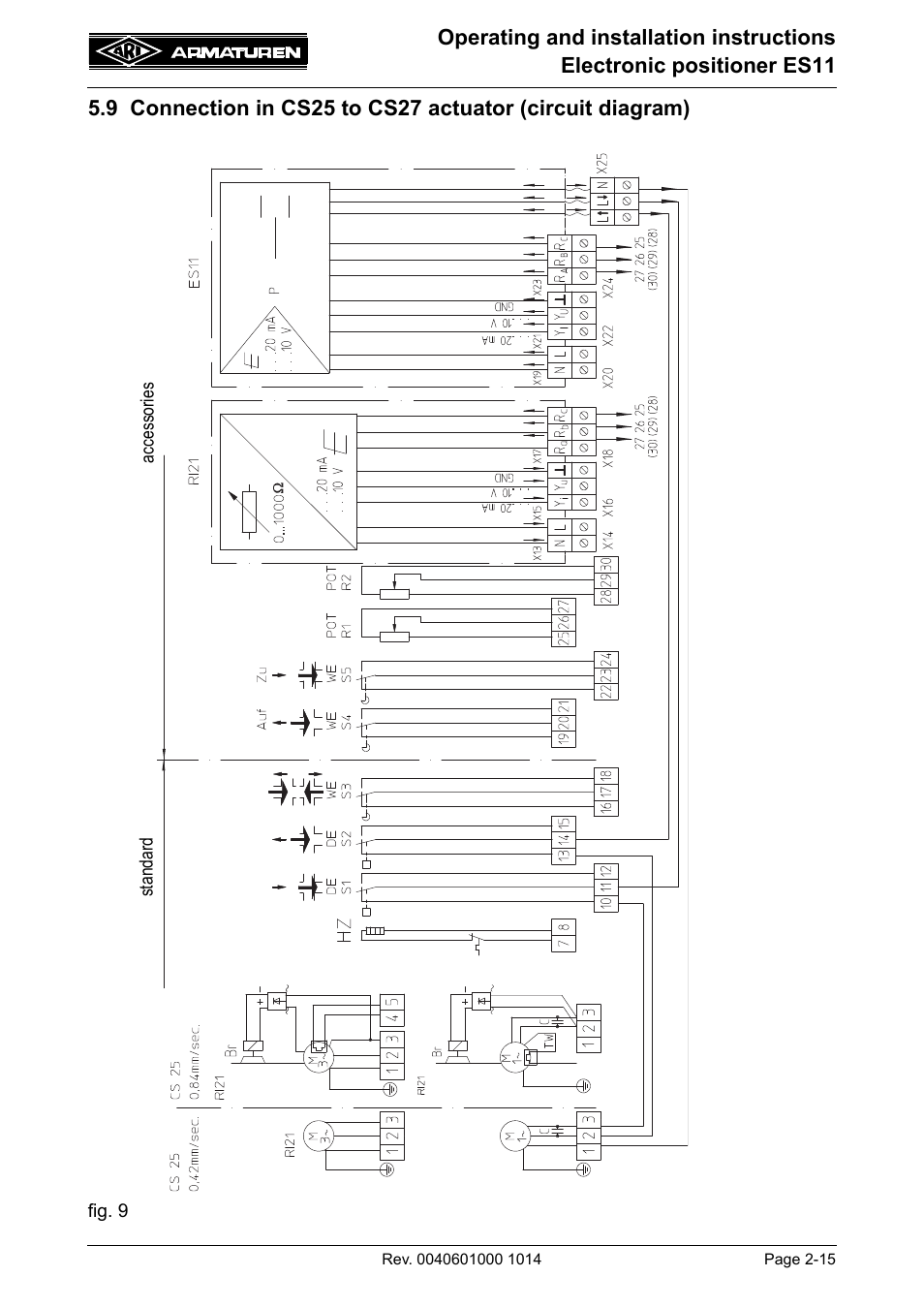 9 connection in cs25 to cs27 actuator, Circuit diagram) -15 | ARI Armaturen ES11 EN User Manual | Page 15 / 24