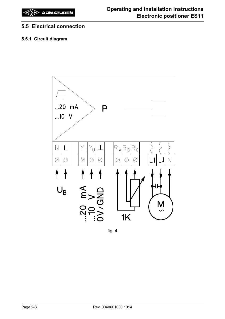 5 electrical connection, 1 circuit diagram, 5 electrical connection -8 | 1 circuit diagram -8 | ARI Armaturen ES11 EN User Manual | Page 8 / 24