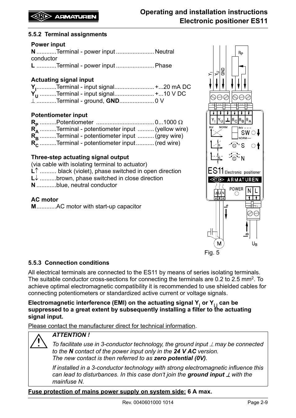2 terminal assignments, 3 connection conditions | ARI Armaturen ES11 EN User Manual | Page 9 / 24