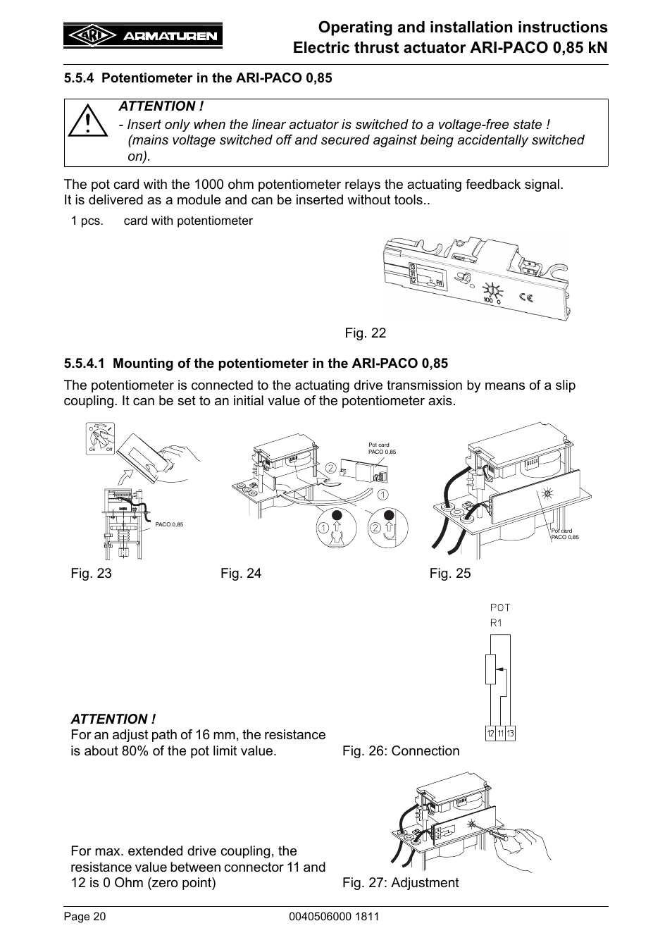 4 potentiometer in the ari-paco 0,85 | ARI Armaturen ARI-PACO 0,85kN EN User Manual | Page 20 / 32