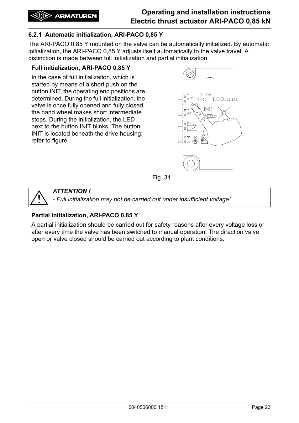 1 automatic initialization, ari-paco 0,85 y | ARI Armaturen ARI-PACO 0,85kN EN User Manual | Page 23 / 32