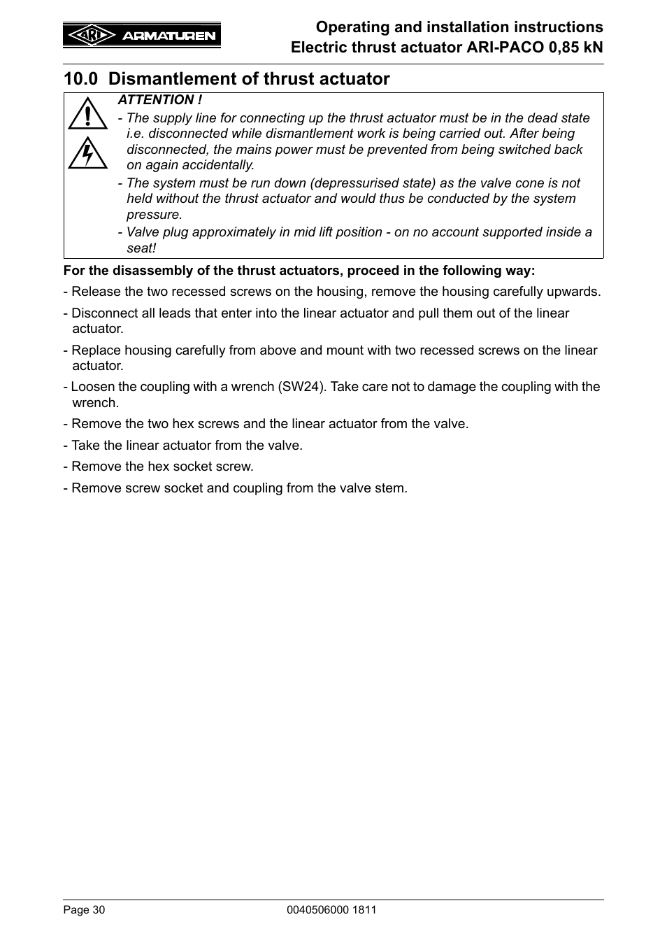 0 dismantlement of thrust actuator, 0 and 1 | ARI Armaturen ARI-PACO 0,85kN EN User Manual | Page 30 / 32