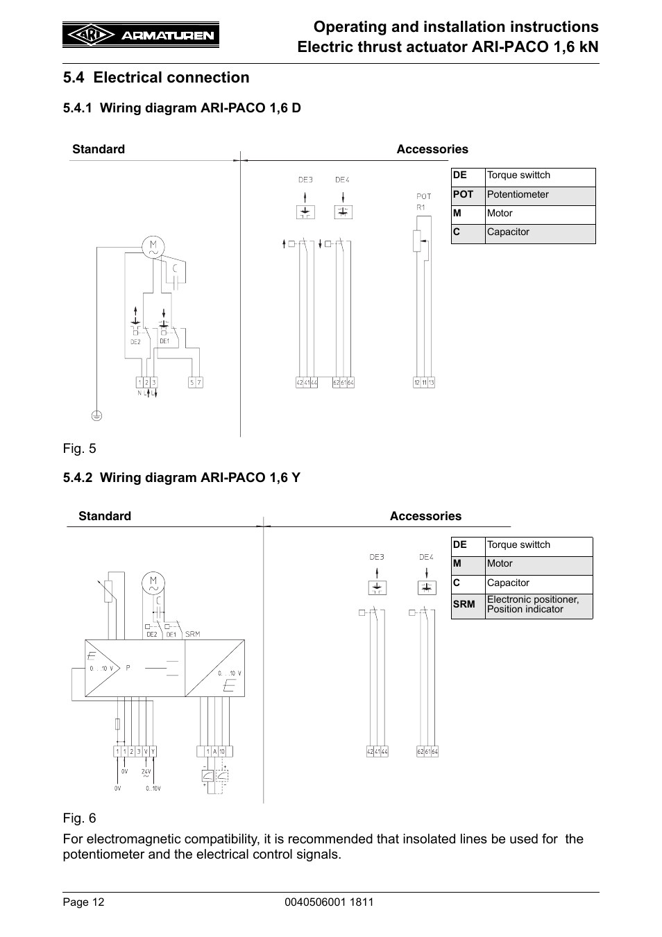 4 electrical connection, 1 wiring diagram ari-paco 1,6 d, 2 wiring diagram ari-paco 1,6 y | ARI Armaturen ARI-PACO 1,6kN EN User Manual | Page 12 / 24