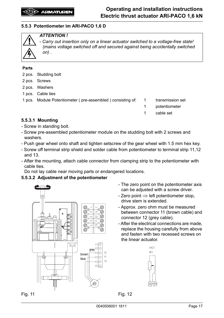 3 potentiometer im ari-paco 1,6 d | ARI Armaturen ARI-PACO 1,6kN EN User Manual | Page 17 / 24