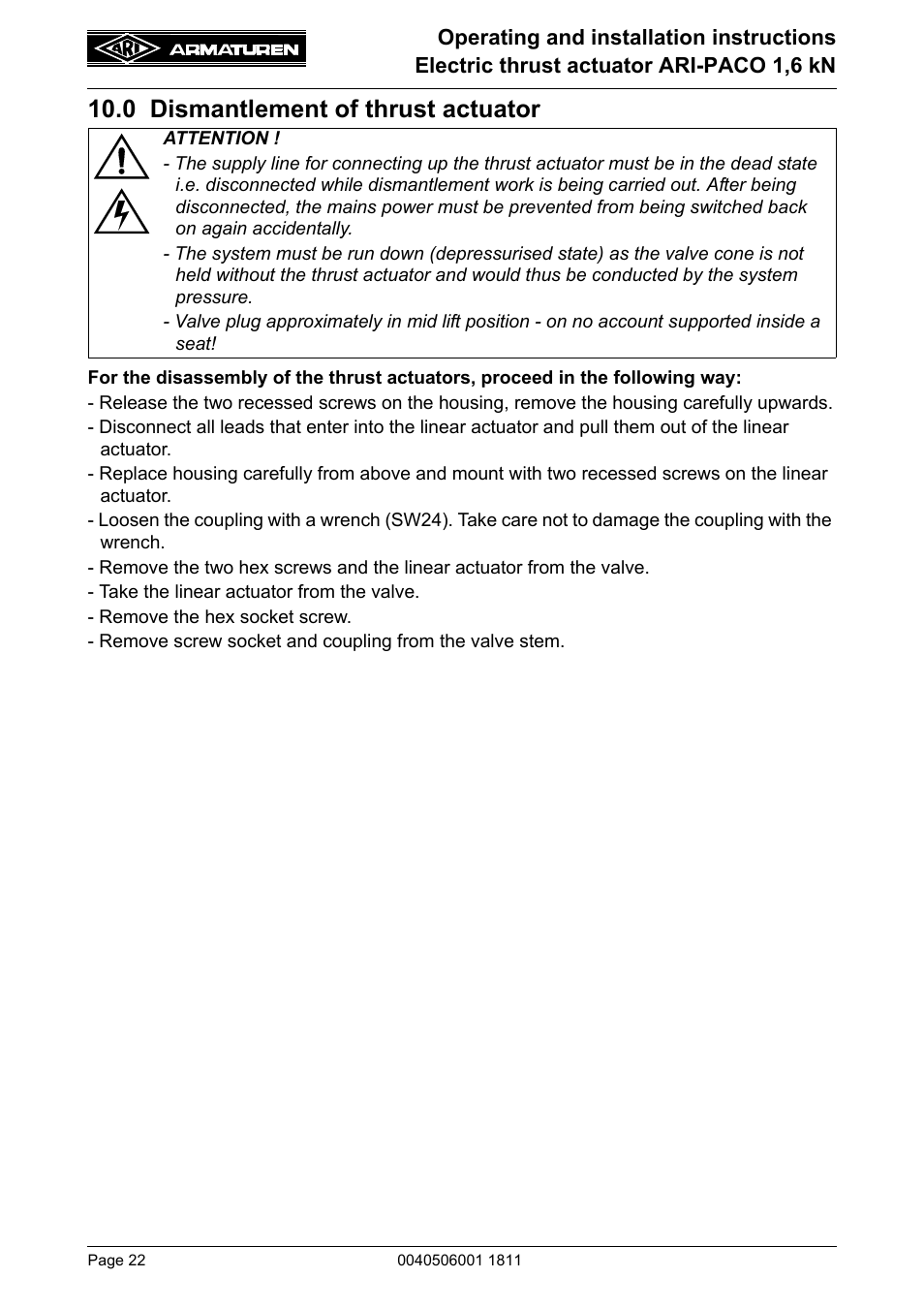 0 dismantlement of thrust actuator | ARI Armaturen ARI-PACO 1,6kN EN User Manual | Page 22 / 24