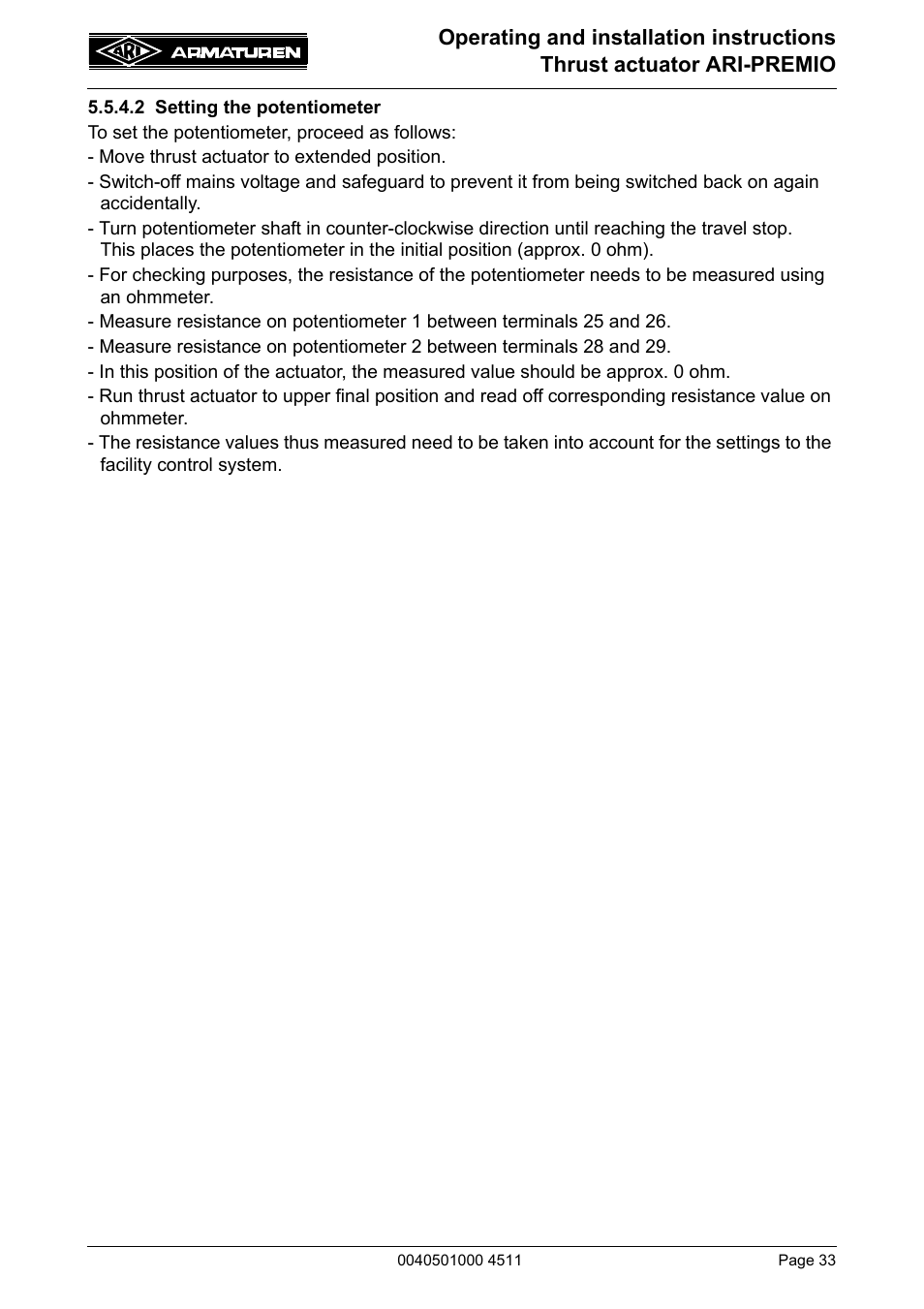 2 setting the potentiometer | ARI Armaturen ARI-PREMIO User Manual | Page 33 / 54