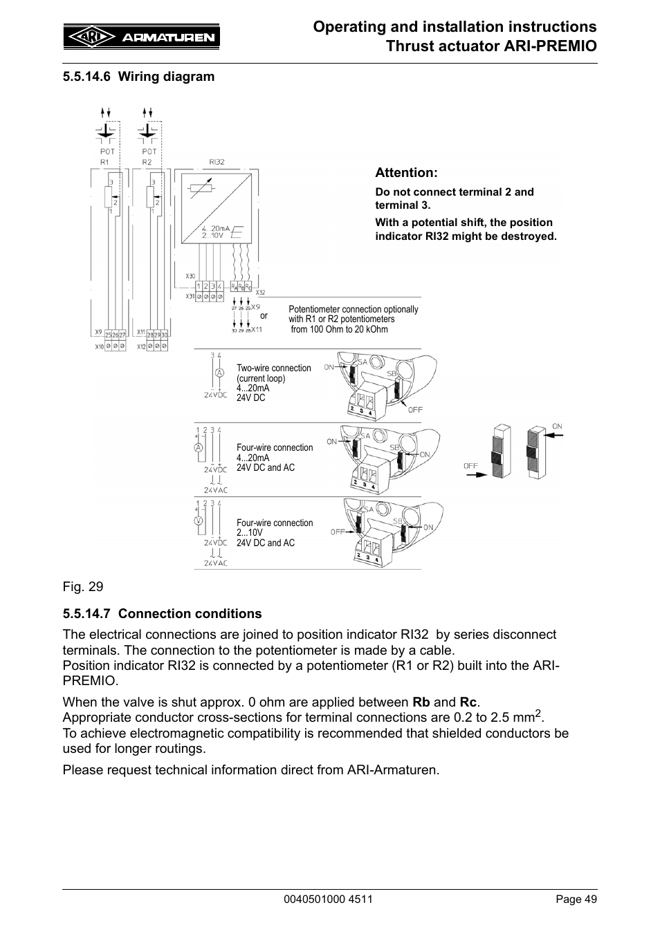 6 wiring diagram, 7 connection conditions, 6 wiring diagram 5.5.14.7 connection conditions | ARI Armaturen ARI-PREMIO User Manual | Page 49 / 54