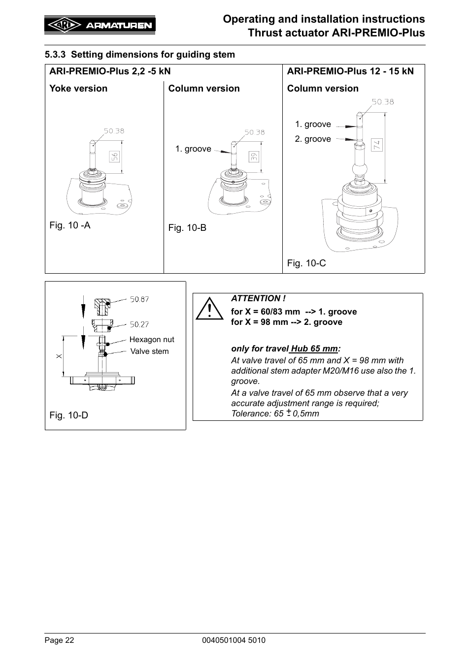 3 setting dimensions for guiding stem | ARI Armaturen ARI-PREMIO Plus EN User Manual | Page 22 / 50