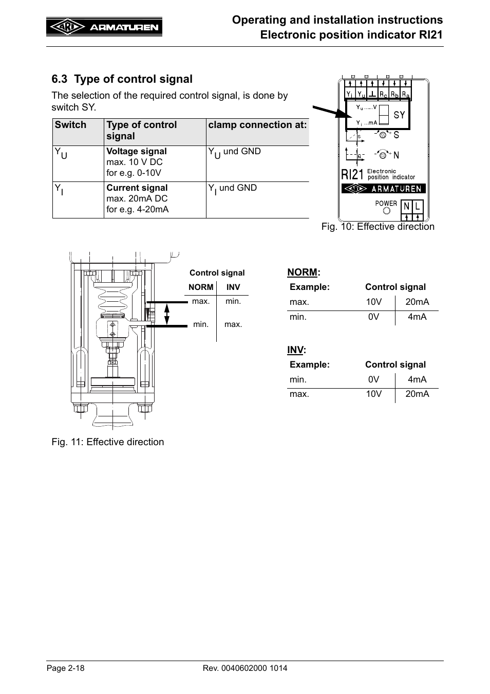 3 type of control signal, Ype of control signal (refer to 6.3 | ARI Armaturen RI21 EN User Manual | Page 18 / 23